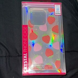 Crystal Strawberry iPhone 15 Pro Case - Pink & Red